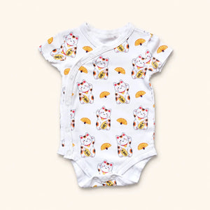 The Wee Bean Organic Cotton Short Sleeve Baby Onesie in Lucky Cat