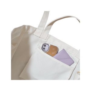 The wee bean eco-friendly canvas tote with pocket features