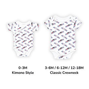 The Wee Bean - Organic Cotton Baby Onesie - Bunny Candy - Size Style Chart
