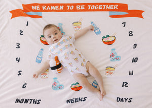 cute baby on the wee bean noodle ramen milestone blanket growth tracker