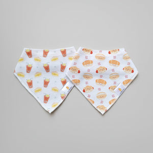 the wee bean bib set in bakery buns and iced tea egg sandwich