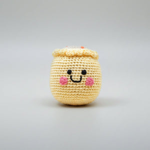 the wee bean handmade organic cotton crochet rattle doll in siu mai dim sum