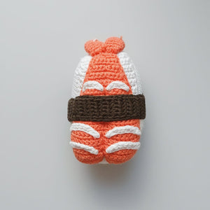 the wee bean organic cotton yarn sushi ebi shrimp rattle doll top view