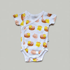 the wee bean organic cotton bodysuit onesie romper in dim sum hargow siumai newborn kimono style