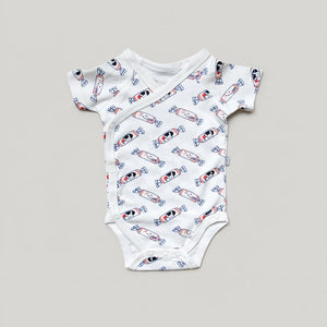 the wee bean baby organic clothing onesies romper in white rabbit candy print newborn kimono style