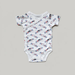 the wee bean baby organic clothing onesies romper in white rabbit candy print newborn kimono style