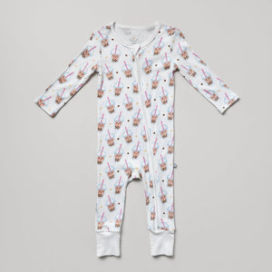 the wee bean bamboo romper with reversible double zipper convertible romper in boba bubble tea toddler size without footies