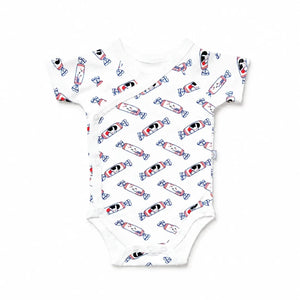 The Wee Bean Organic Cotton Short Sleeve Baby Onesie in White Rabbit Candy newborn style