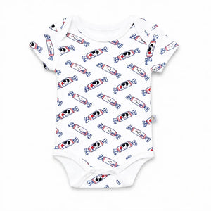The Wee Bean Organic Cotton Short Sleeve Baby Onesie in White Rabbit Candy