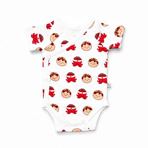 The Wee Bean Organic Cotton Short Sleeve Baby Onesie in Takoyaki newborn side snap buttons