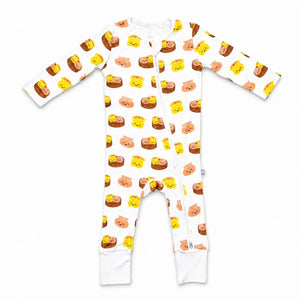 Bamboo Convertible Zip Romper - Dim Sum Bamboo Sleepwear with foldable footies
