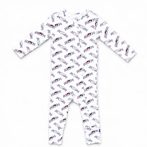the wee bean organic cotton bamboo blend bunny candy rabbit sleepwear pajamas zipper romper with foldable footies