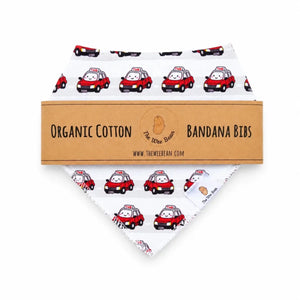 the wee bean organic cotton bib set in tram and hong kong taxi packaged