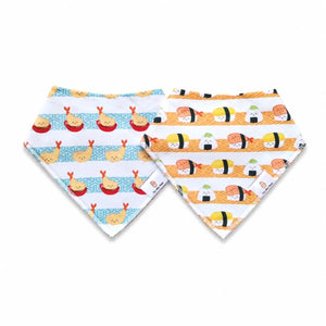 the wee bean organic cotton bib sets in sushi and tempura
