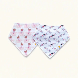 the wee bean organic cotton bib sets in white rabbit candy and soft icecream