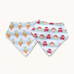 the wee bean organic cotton bib sets in takoyaki and taiyaki