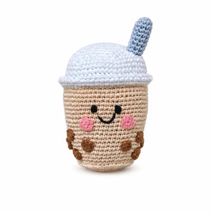 the wee bean handmade crochet baby rattle dolls boba bubble milk