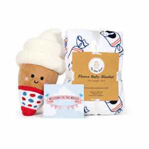 the wee bean Ice Cream bunny candy snuggles gift set with ice cream plushie, rabbit candy minky fleece blanket in gift set