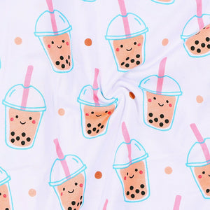 the wee bean super soft bamboo romper with reversible double zipper convertible romper in boba bubble tea