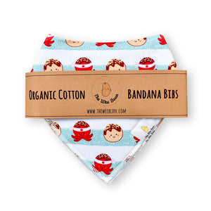 the wee bean organic cotton bandana baby bibs in Takoyaki and Taiyaki  eco-friendly packaging