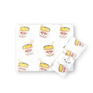 the wee bean bamboo and organic cotton swaddle blanket in japan cup noodle