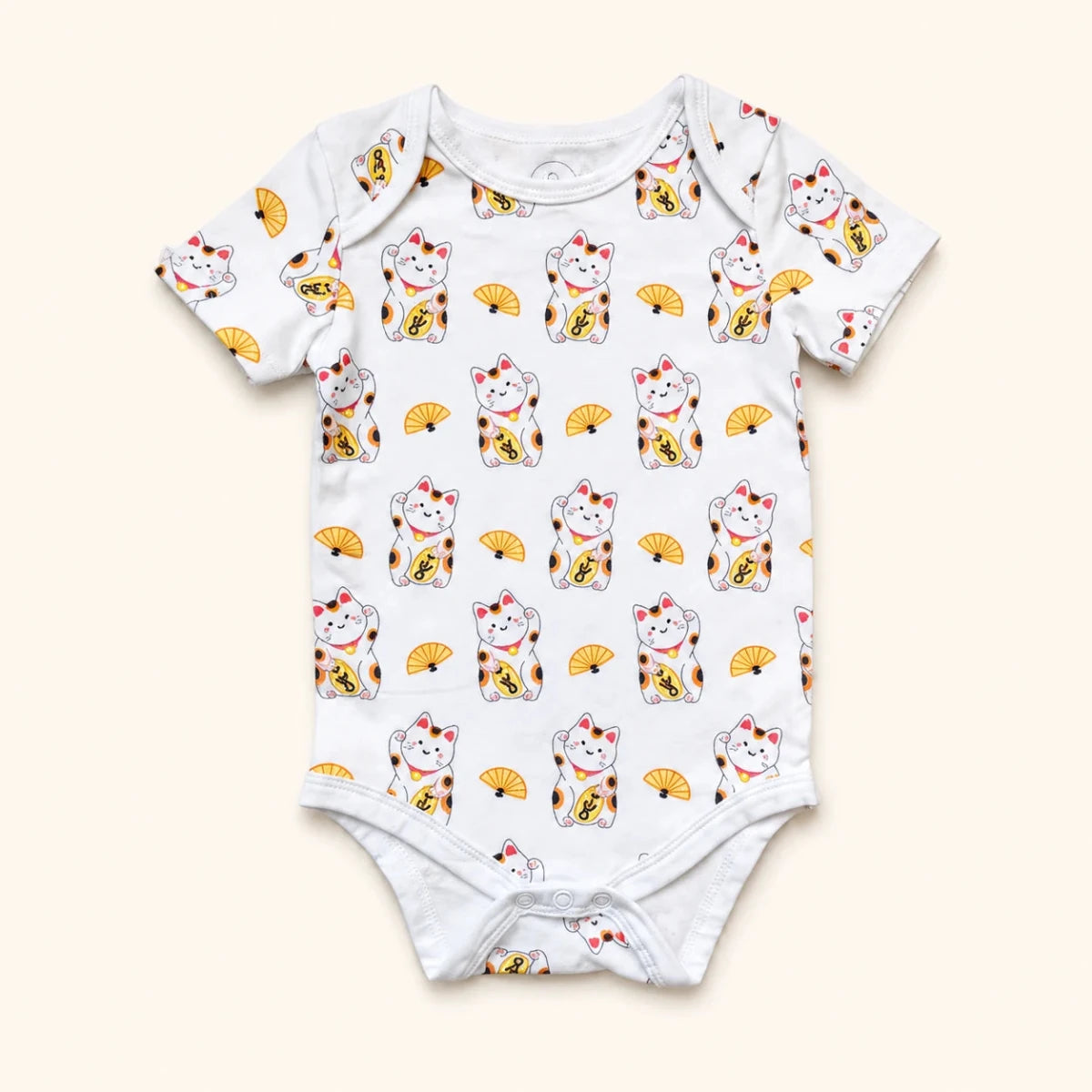 The Wee Bean Organic Cotton Short Sleeve Baby Onesie in Lucky Cat
