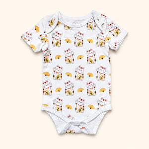 The Wee Bean Organic Cotton Short Sleeve Baby Onesie in Lucky Cat
