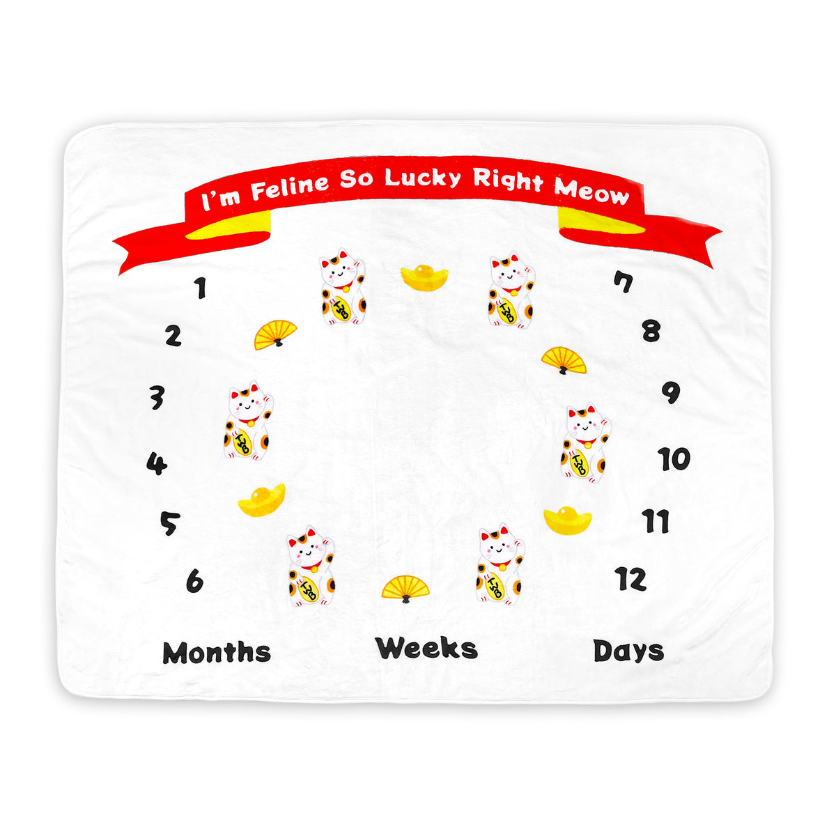 the wee bean fleece milestone baby blanket in lucky cat fortune cat Maneki Neko