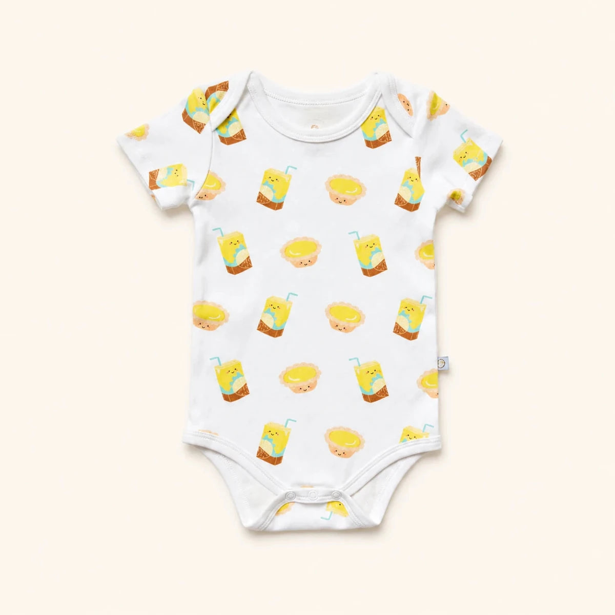 The Wee Bean Organic Cotton Short Sleeve Baby Onesie in Vita Lemon Tea and Egg Tart