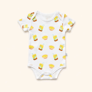 The Wee Bean Organic Cotton Short Sleeve Baby Onesie in Vita Lemon Tea and Egg Tart
