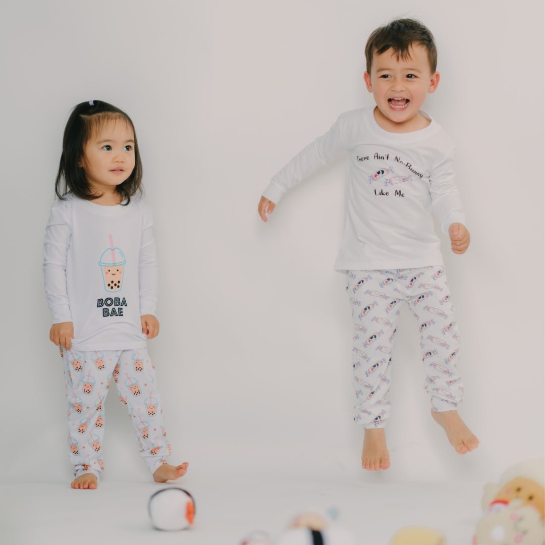 the wee bean organic bamboo cotton blend toddler kids sleepwear pajama set in bunny candy