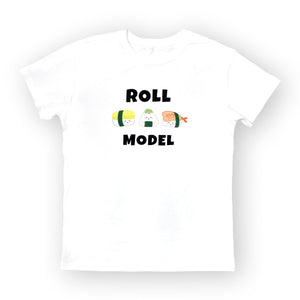 the wee bean organic cotton kids teen adult t-shirt in roll model sushi