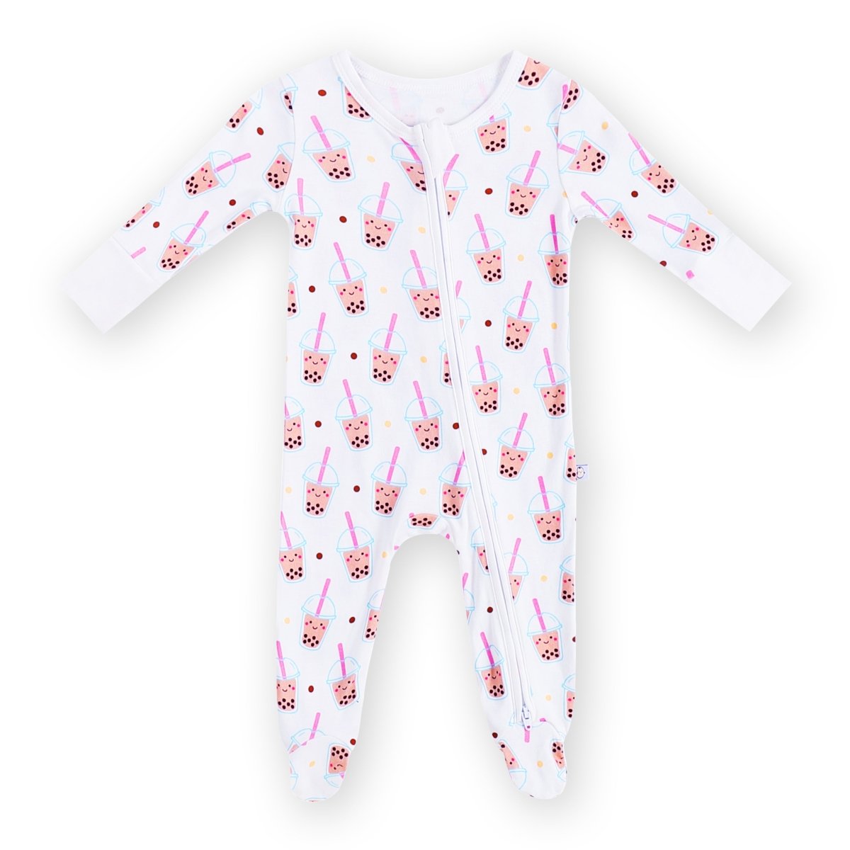 the wee bean bamboo zip romper in boba with footies and foldable mitts