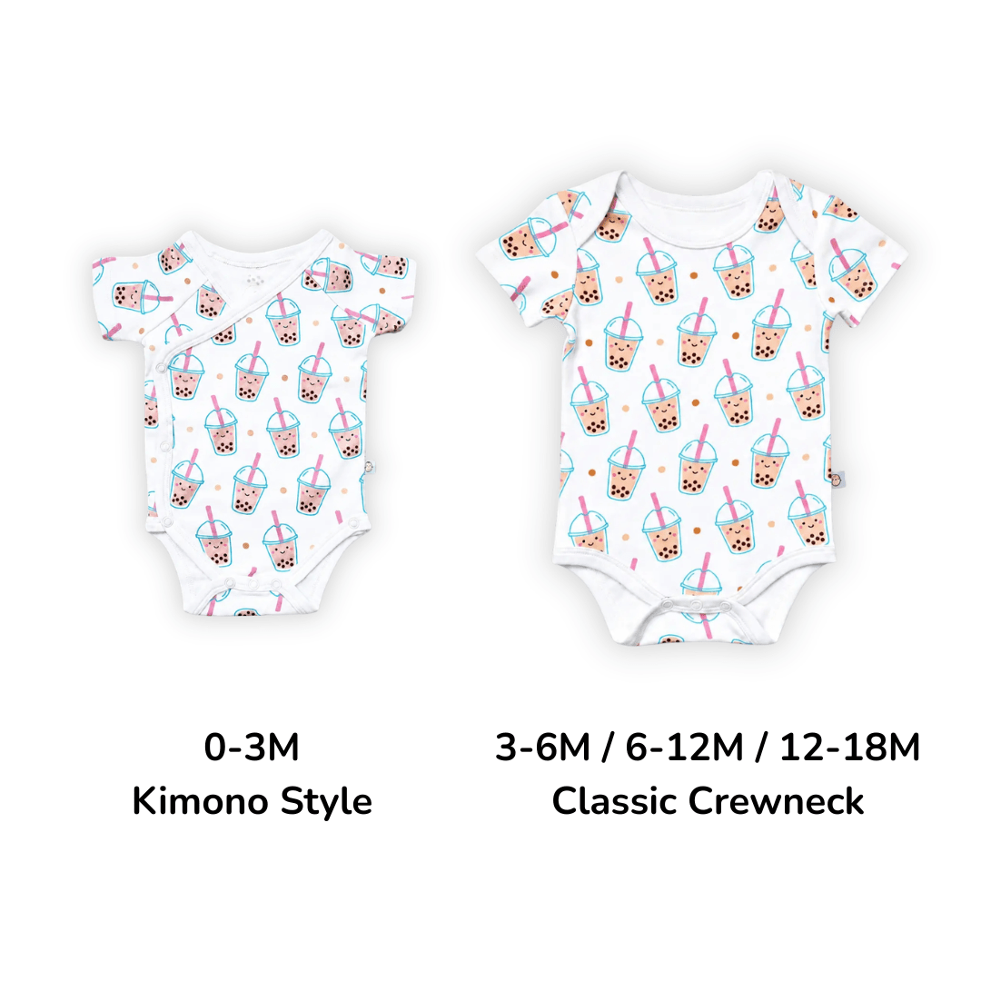 The Wee Bean - Organic Cotton Baby Onesie - Boba - Size Style Chart