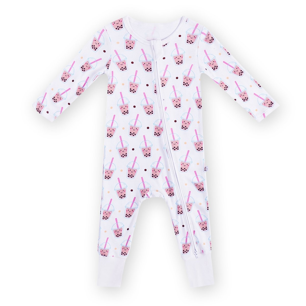 the wee bean bamboo zip romper in boba with foldable footies
