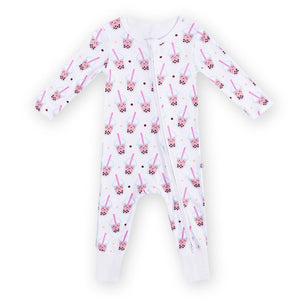 the wee bean bamboo zip romper in boba with foldable footies