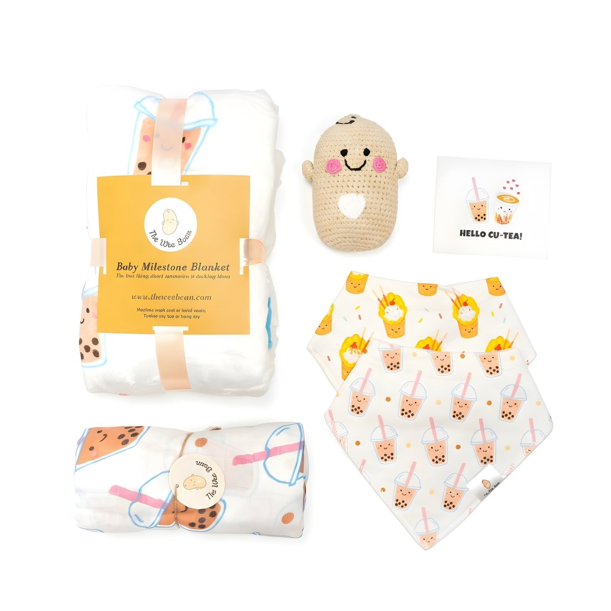 boba bubble tea baby organic swaddle milestone blanket fair trade boba bubble tea doll newborn gift set the wee bean