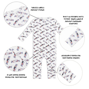 the wee bean bunny rabbit candy bamboo zip romper sleepwear with features 