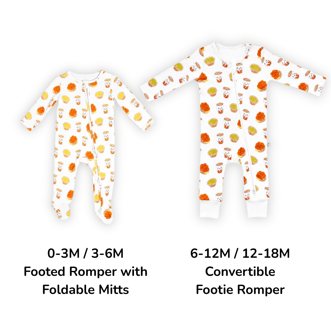 The Wee Bean - Bamboo Convertible Romper - Cha Chaan Teng - Size Style Chart