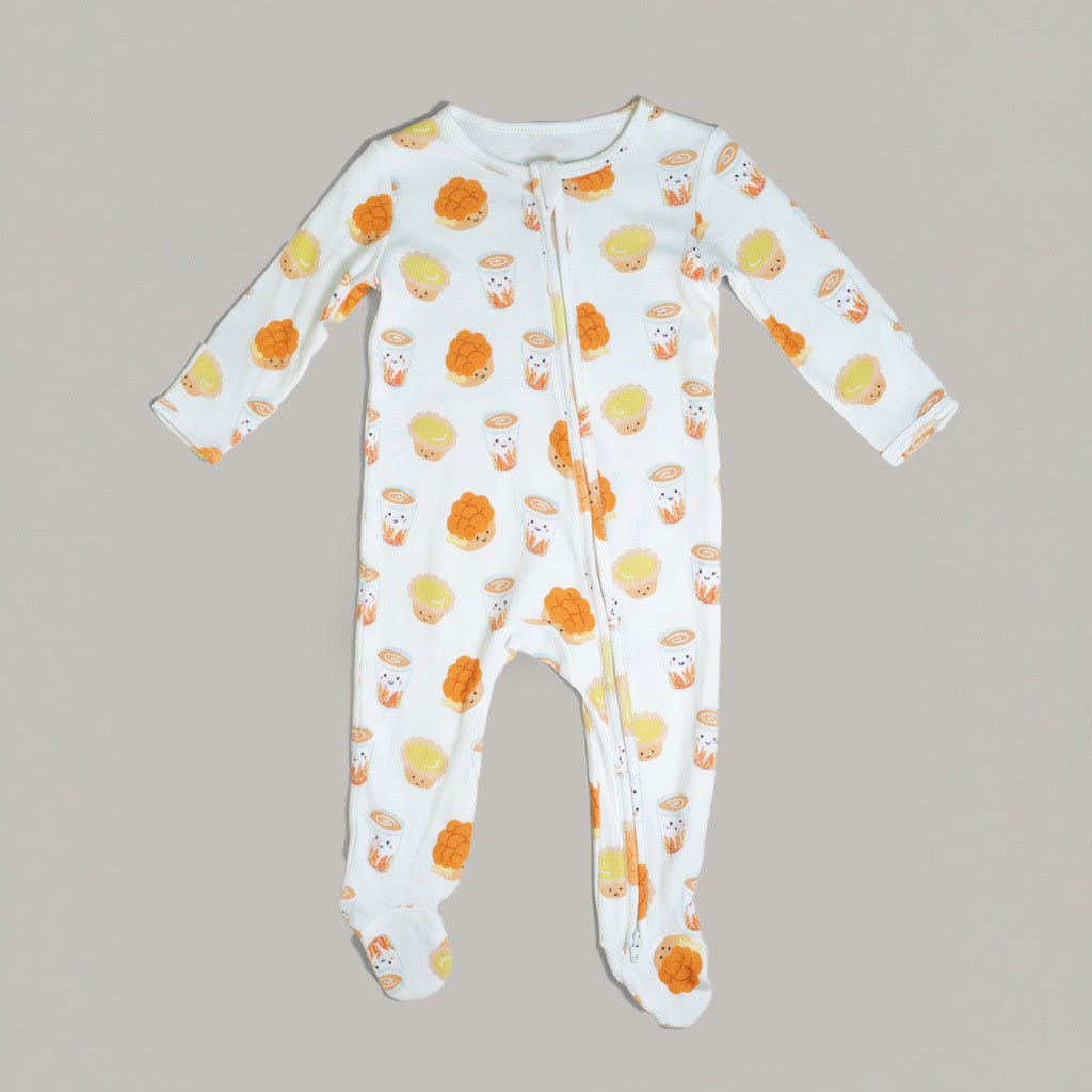 Bamboo Convertible Zip Romper in cha chaan teng hong kong pineapple bun milk tea egg tart