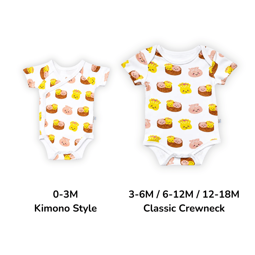 The Wee Bean - Organic Cotton Baby Onesie - Dim Sum - Size Style Chart