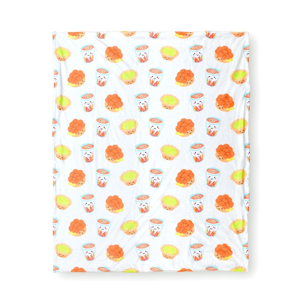 Flannel fabric with cartoon cupcake pattern on a white background