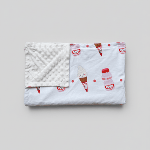 the wee bean super soft baby minky fleece blanket with yakult mr softee ice cream print folded up