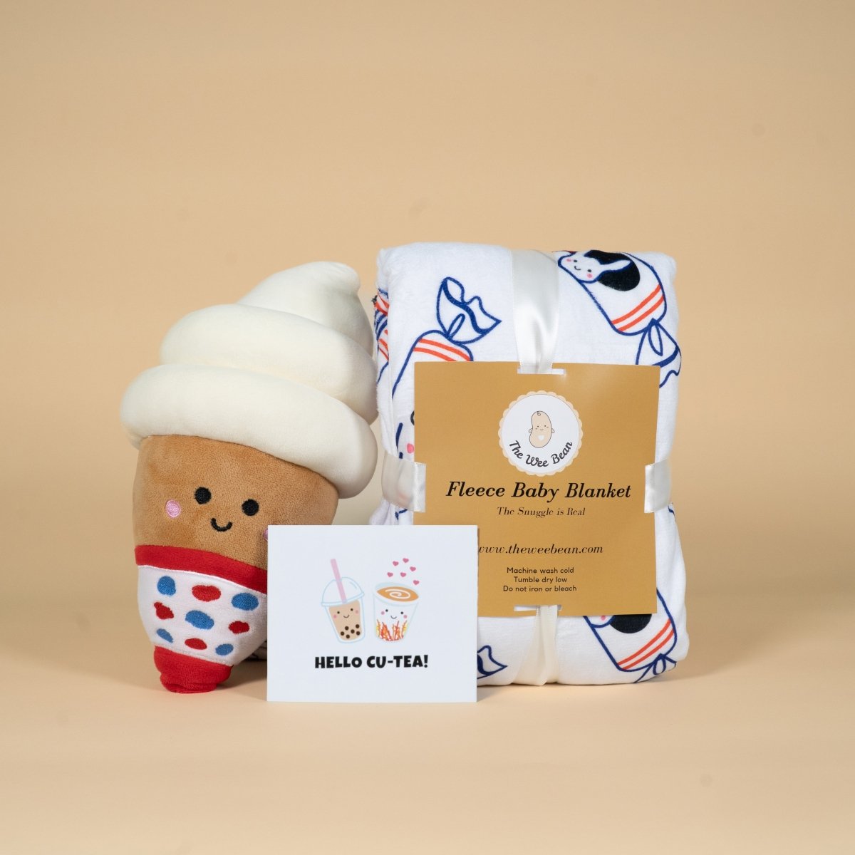 the wee bean Ice Cream bunny candy snuggles gift set with ice cream plushie, rabbit candy minky fleece blanket in gift set