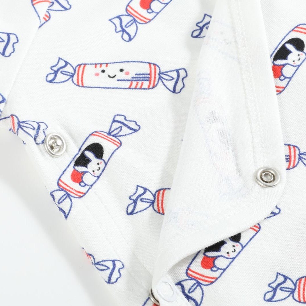 the wee bean organic cotton onesie bodysuit in white rabbit bunny candy snap buttons