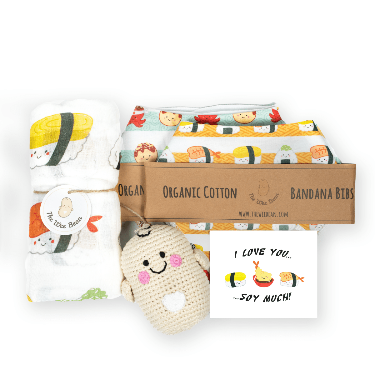the wee bean organic baby essentials gift set in sushi