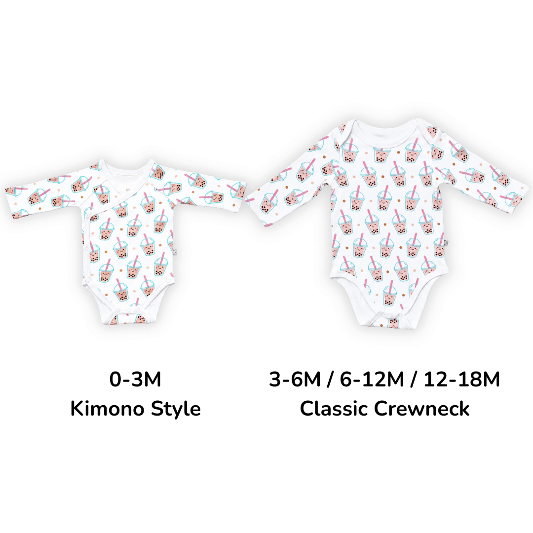 The Wee Bean - Organic Cotton Baby Onesie - Boba - Size Style Chart