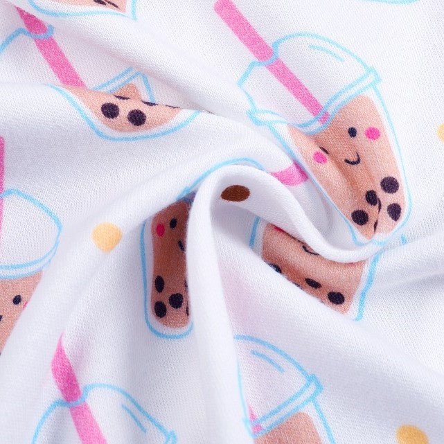 Close-up of bamboo fabric in boba patterned print