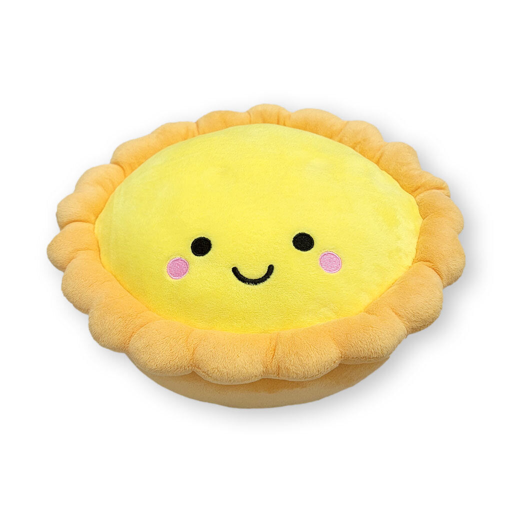 the wee bean plushie pillow snuggle buddy in egg tart top angle view