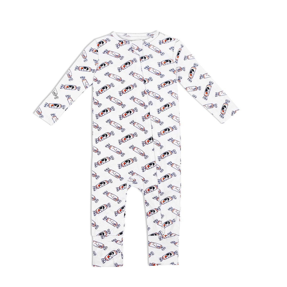 the wee bean bunny rabbit candy bamboo zip romper sleepwear with foldable footie
